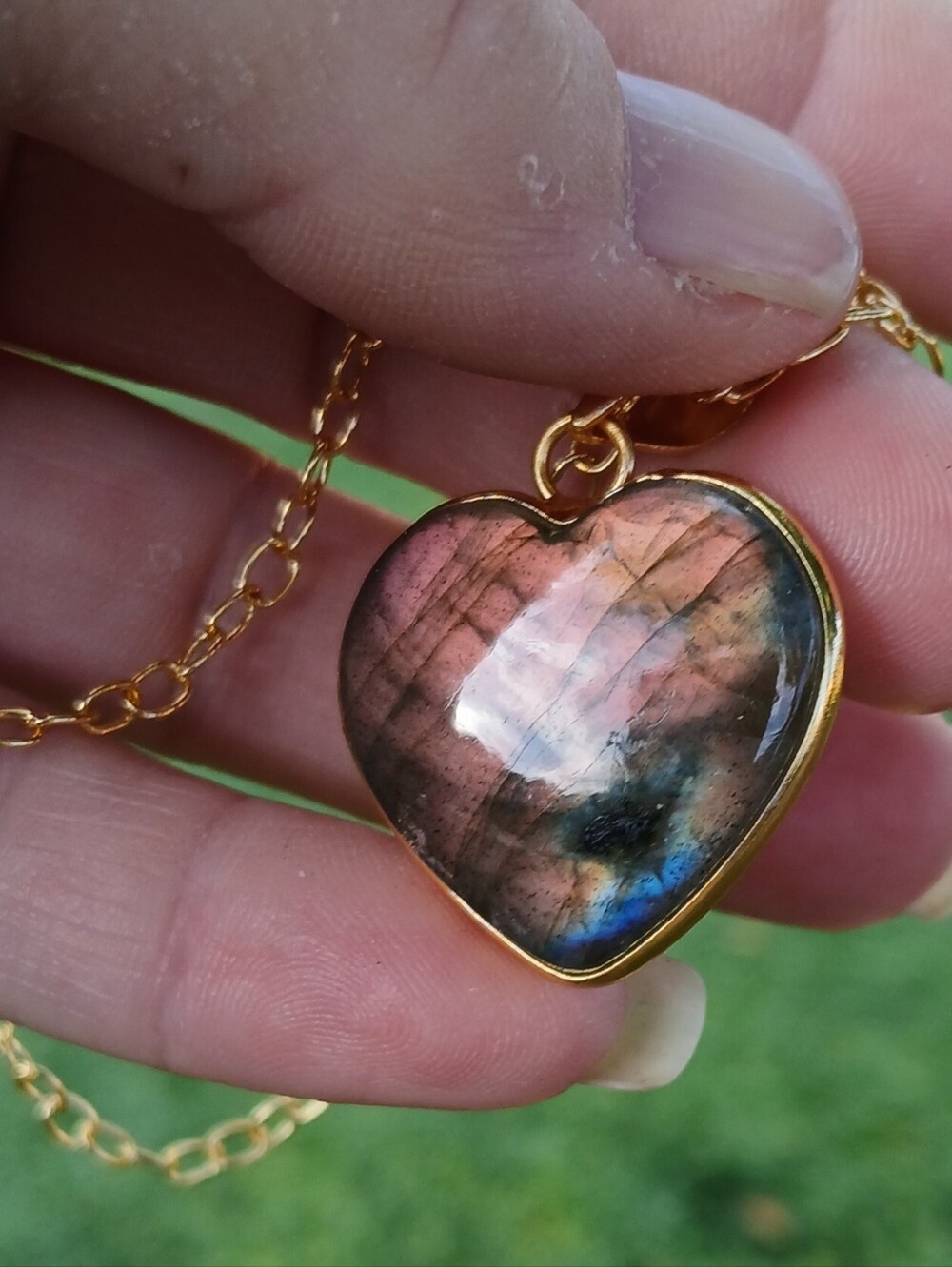 New Heart Shaped Labradorite Gold Plated 925 Silver Necklace.